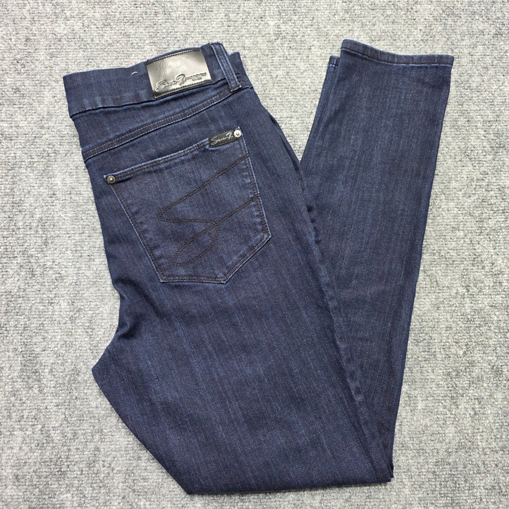 Seven7 Tummyless High Rise Skinny Jeans Womens 12 Dark Indigo Blue Stretch Denim